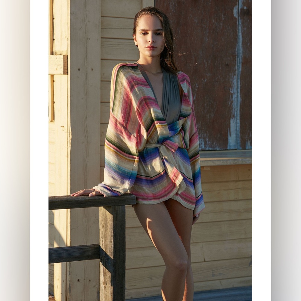 Mes Demoiselles Striped Cancun Kimono Coverup